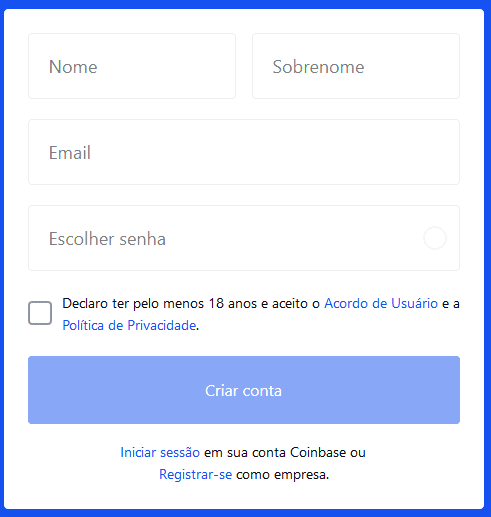 Como se inscrever na Coinbase?