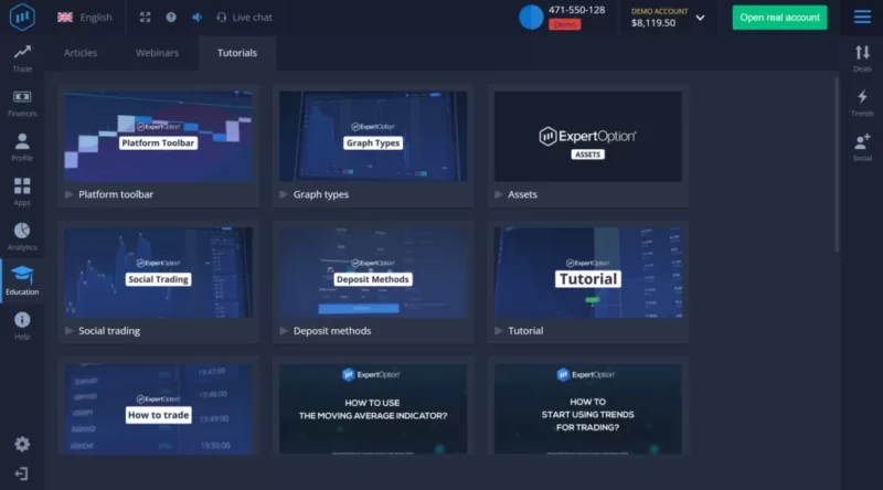 Conta de Demonstração Expert Option para Praticar Trading