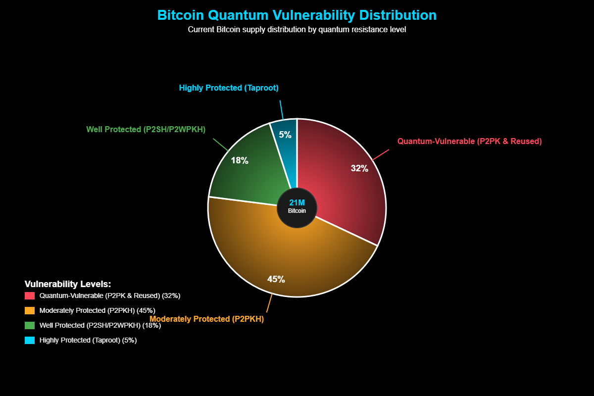 Pesquisas indicam que aproximadamente 6,2 milhões de Bitcoin - representando cerca de 32% do suprimento total - residem em endereços com essa vulnerabilidade.
